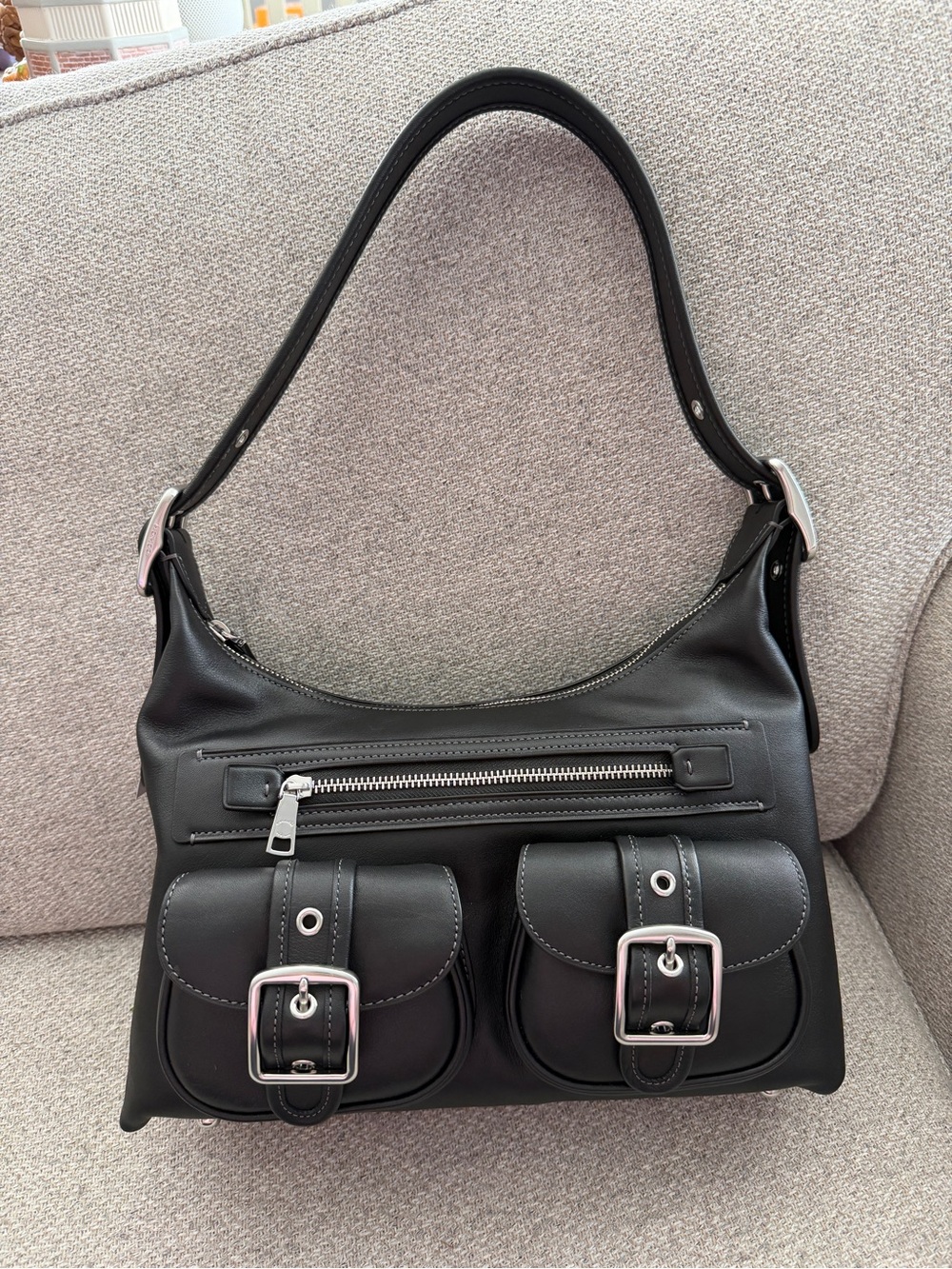 NWT Coach Allison Zip Top Shoulder Bag Black Leather Silver Hardware CFO81